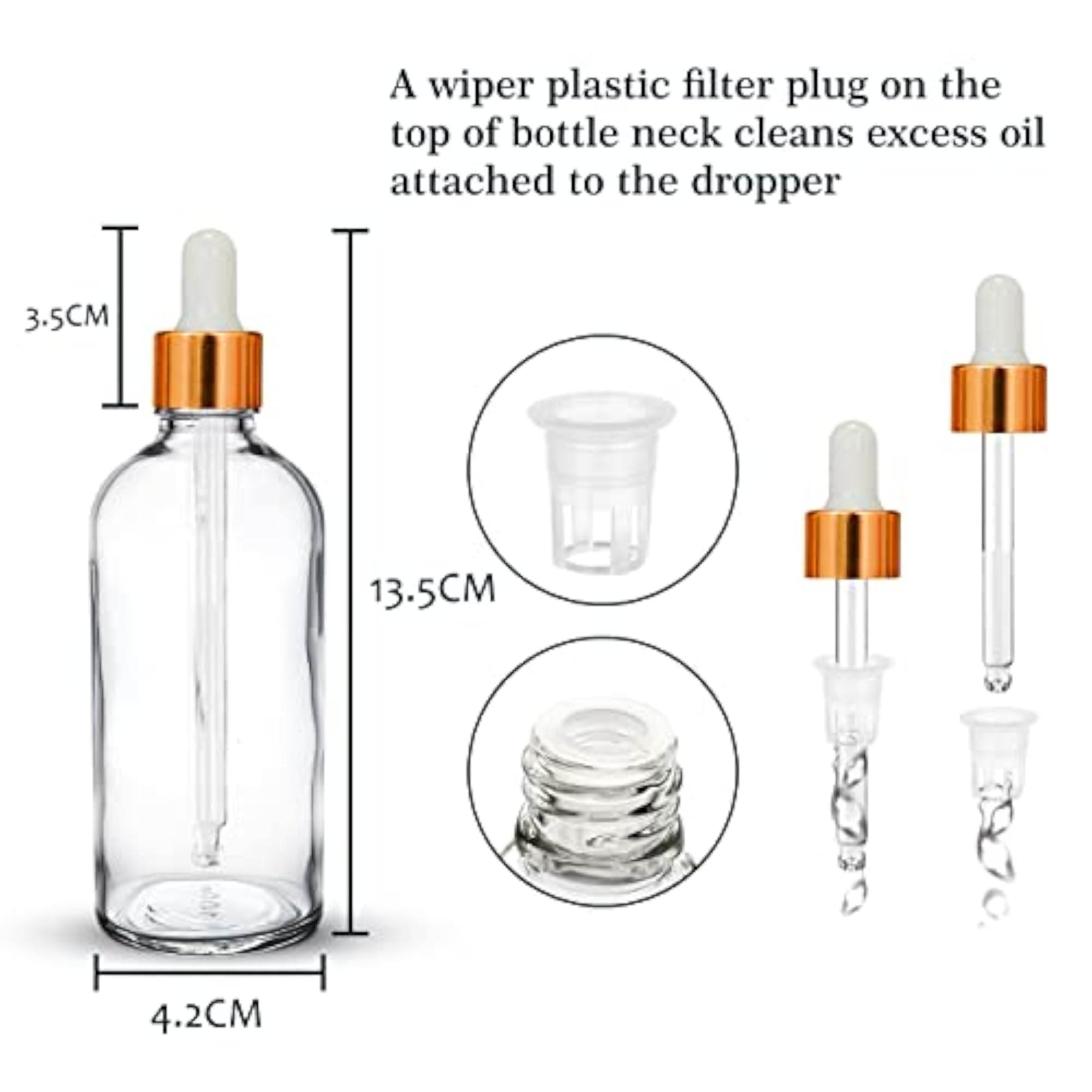 100 ML Clear Round Empty Glass Bottle with Dropper, Refillable